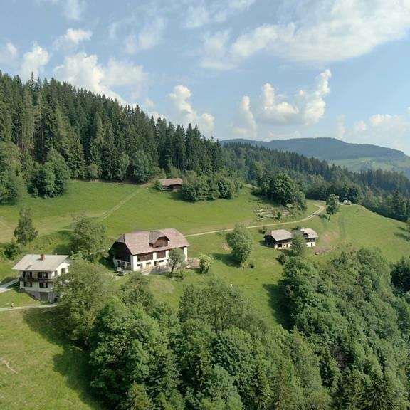 Luftaufnahme von Ochis Biobauernhof
