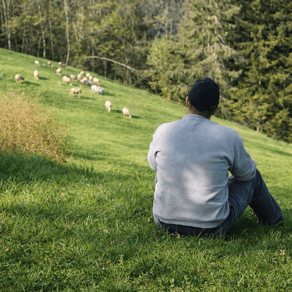 Arbeit mit den Schafen am Feld